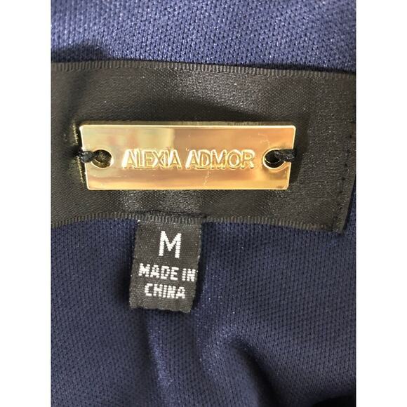 Alexia Admor Dress Ruffle Collar Puff Sleeve Midi Navy & White Polka Dot Medium - Picture 9 of 12